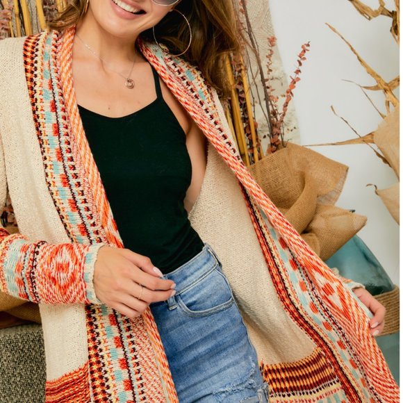 Tess Tribal Print Knit Cardigan with Fringe - Picture 7 of 8